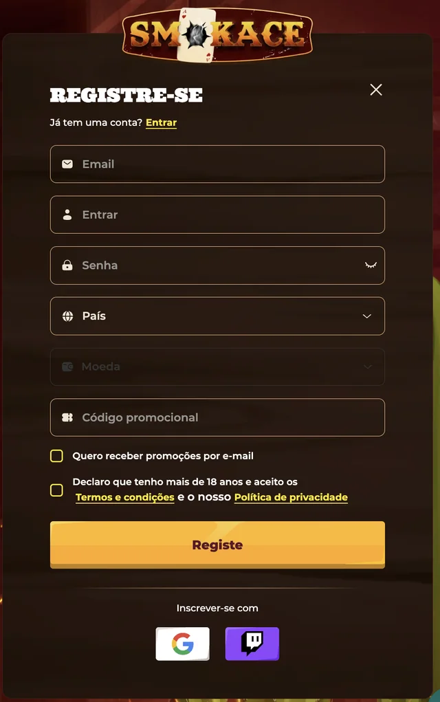 SmokAce sign-up form