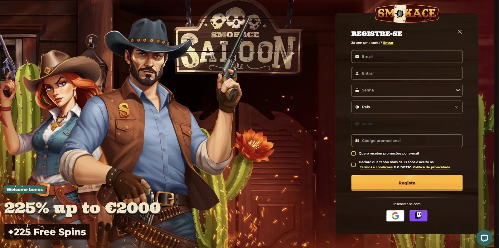 SmokAce sign-up form in the saloon