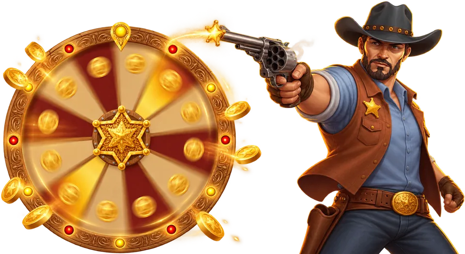 SmokAce cowboy shooting the Wheel of Fortune
